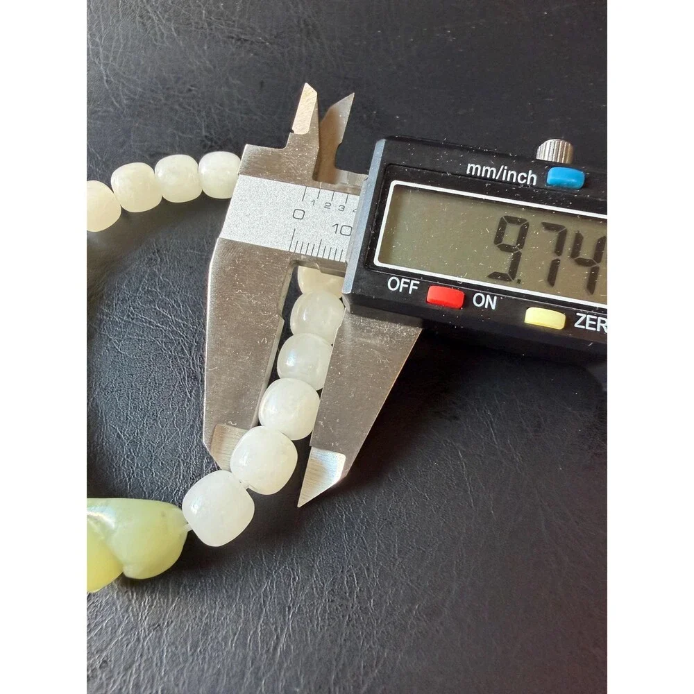 White Icy Jade Barrel Bracelet with Natural Green Jade Cat Charm Untreated Jade